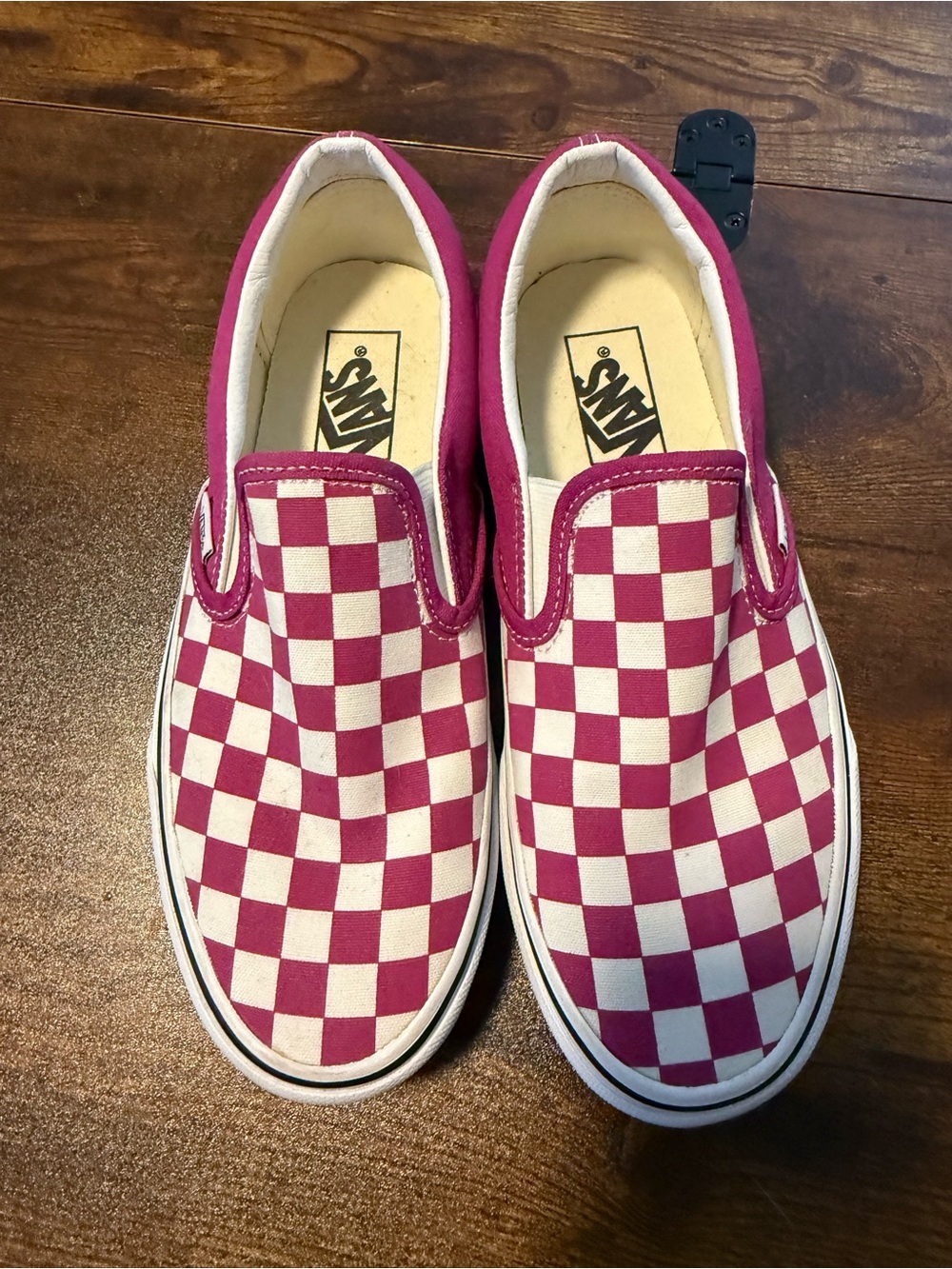 Vans Pink and White Checkerboard Slip-On Sneakers